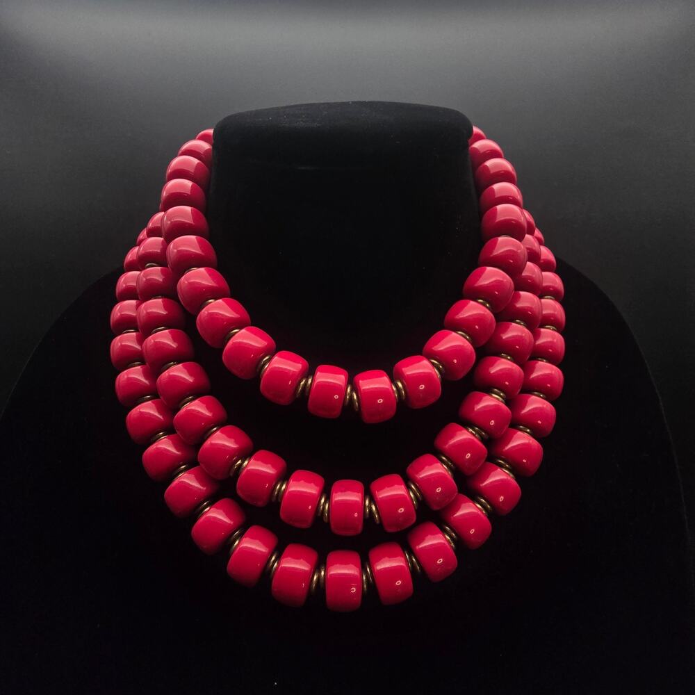 Premier Designs Hot Pink Necklace Layered Beaded Statement